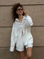 Linen Button-Up Shirt & High-Waist Shorts Set