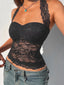 Y2K Lace Halter Cami – Backless Sheer Top