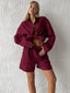 Linen Button-Up Shirt & High-Waist Shorts Set